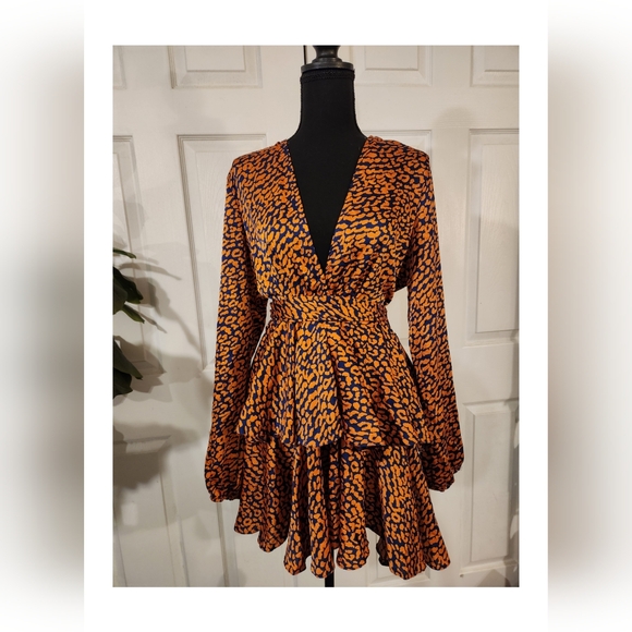 ASOS | John Zack Tall Women-s plunge front skater dress leopard Plus Size 18 NWT - Picture 3 of 10